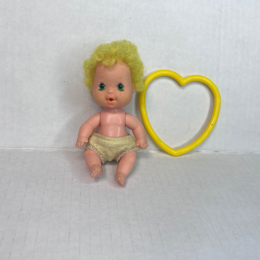 Vintage 1984 LJN Baby Giggles Doll Yellow Hair Green Eyes Freckles with Heart